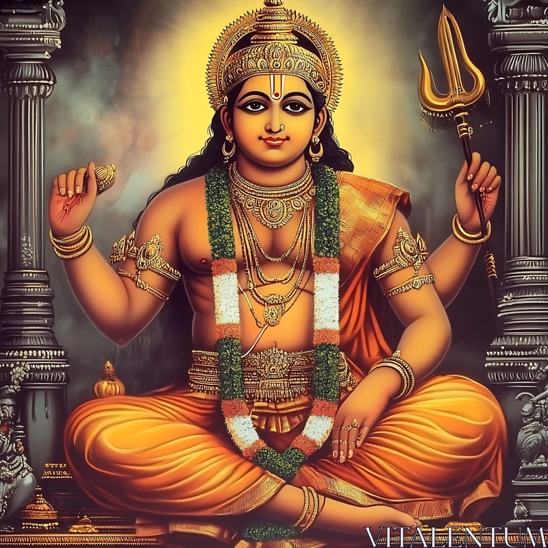 Ornate Hindu God Illustration AI Image