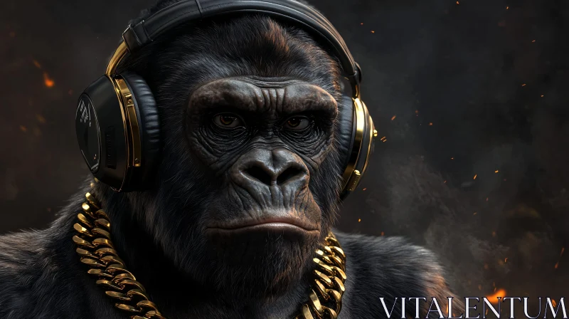 Majestic Gorilla with Headphones AI Image