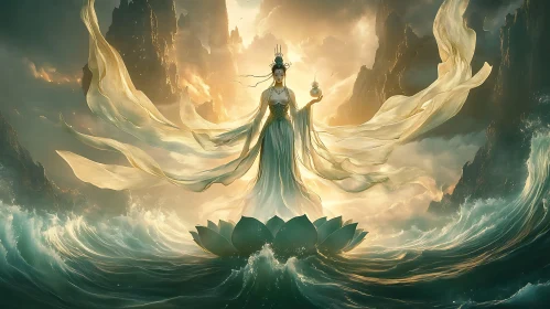 Mystical Oceanic Goddess on Lotus Flower