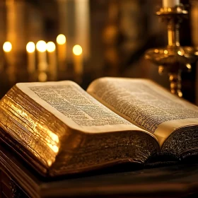 Golden-Edged Book in Candlelight