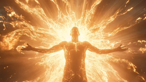 Ethereal Light Explosion around a Human Form