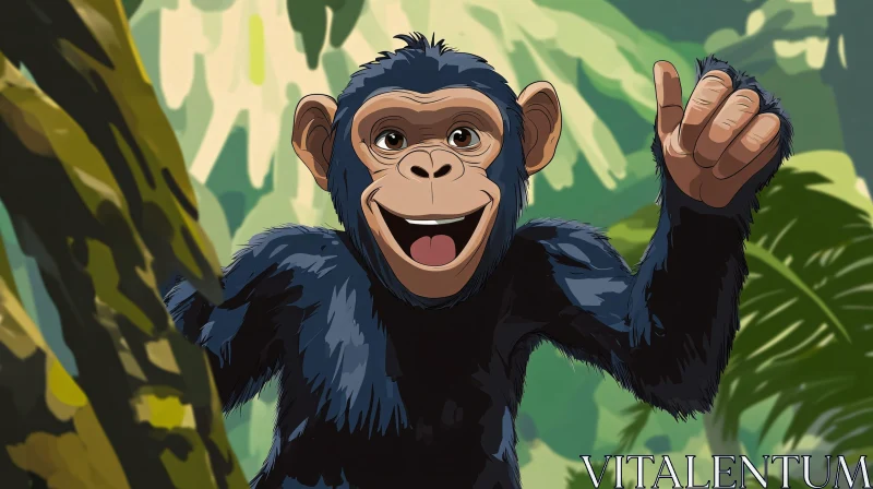 AI ART Happy Cartoon Monkey in Nature