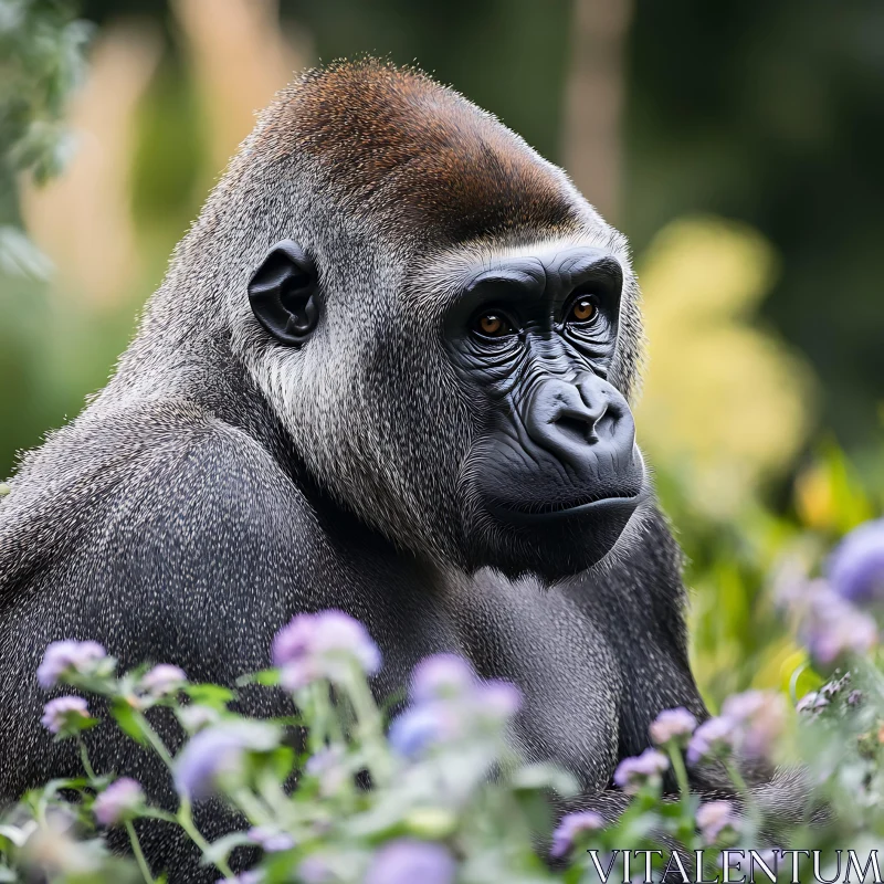 AI ART Gorilla in Lush Greenery and Flowers