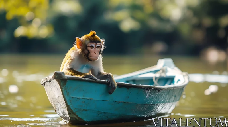 Meditative Monkey Scene on Calm Waters AI Image