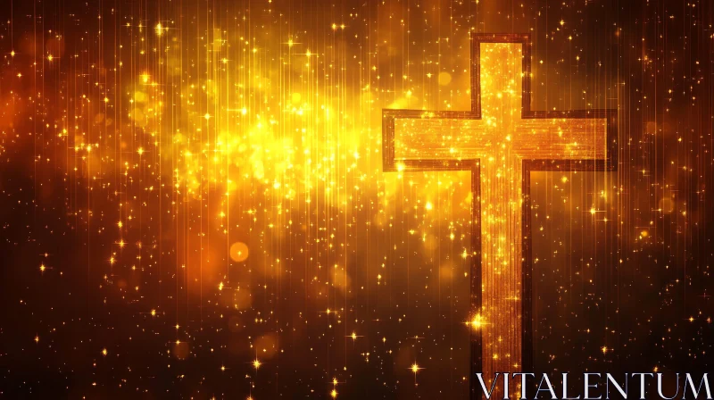 Glowing Cross with Shimmering Golden Particles AI Image