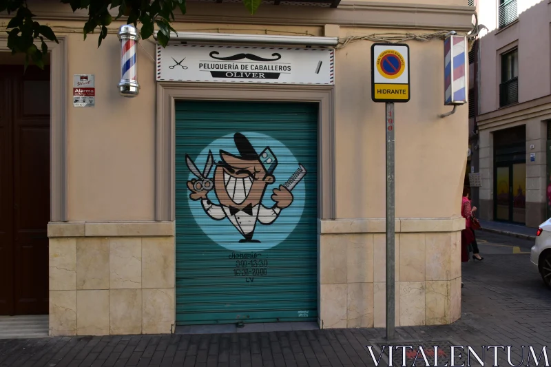 PHOTO Street Art of Barber with Scissors