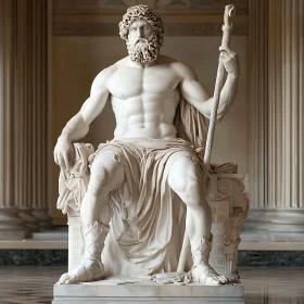 Greek Deity Marble Sculpture in Classical Hall