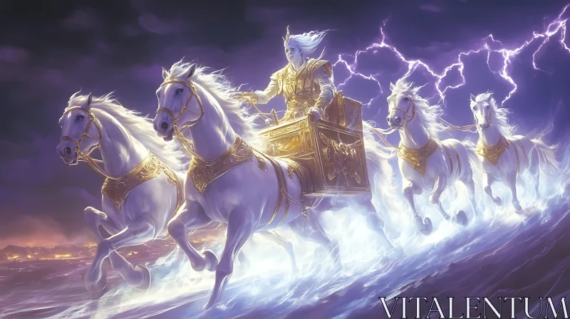 Mythical Chariot Rider in Storm AI Image