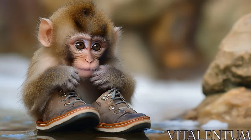 Baby Monkey with Shoes AI Image