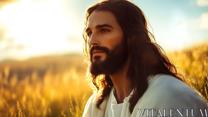 Peaceful Jesus Christ at Golden Sunset AI Image