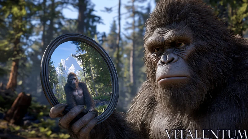 AI ART Bigfoot Reflection in Forest