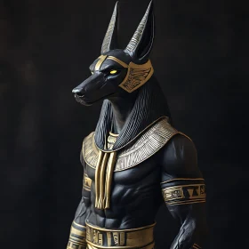 Detailed Anubis Statue in Black and Gold