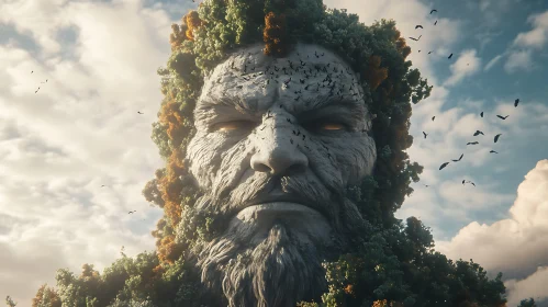 Colossal Stone Face in Enchanted Forest