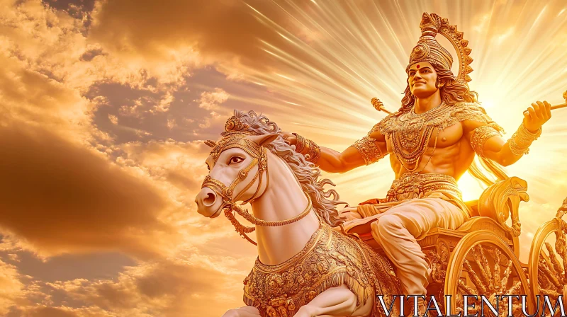 Warrior Statue with Chariot in Radiant Sunlight AI Image