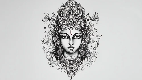 Black and White Intricate Cultural Woman Illustration