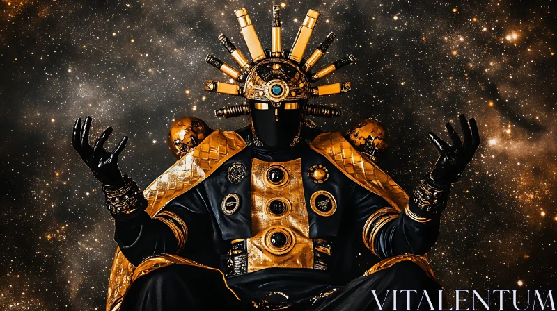 Cosmic Techno Monarch in Gold AI Image