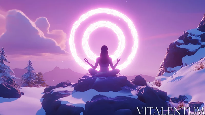 Peaceful Meditation Amidst Snowy Peaks AI Image