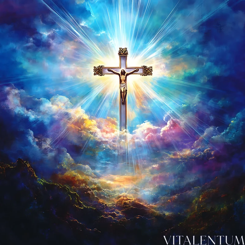 AI ART Divine Cross Shining Above Celestial Clouds