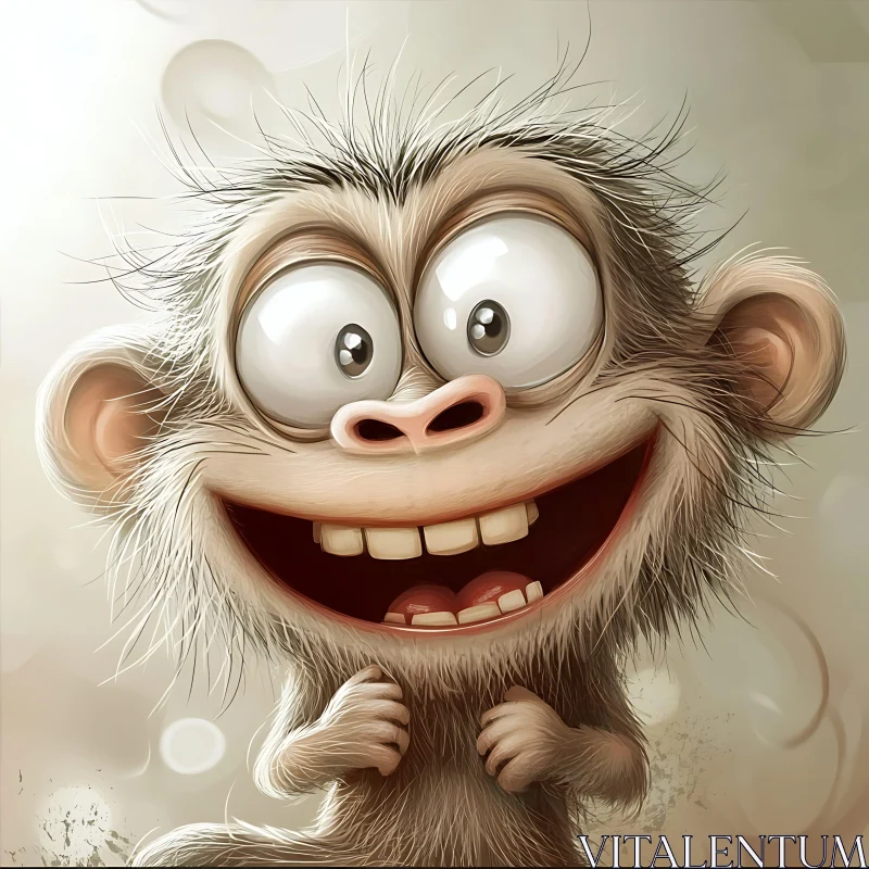 Playful Cartoon Monkey with Happy Expression AI Image