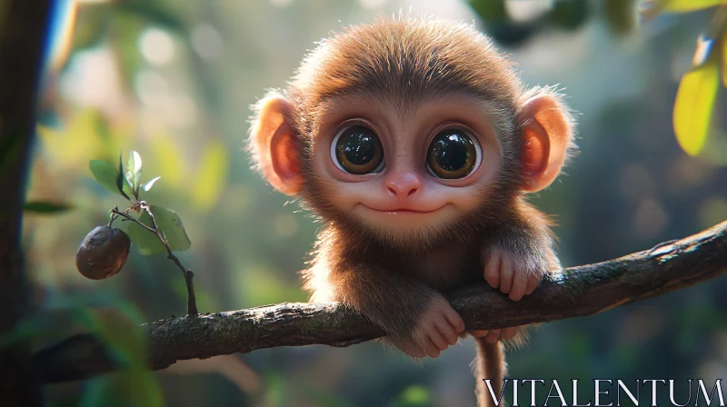 AI ART Cute Baby Monkey on a Branch