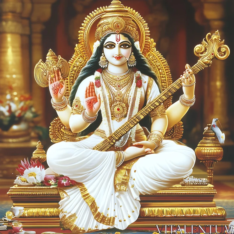 AI ART Sacred Hindu Deity Seated with Musical Instrument