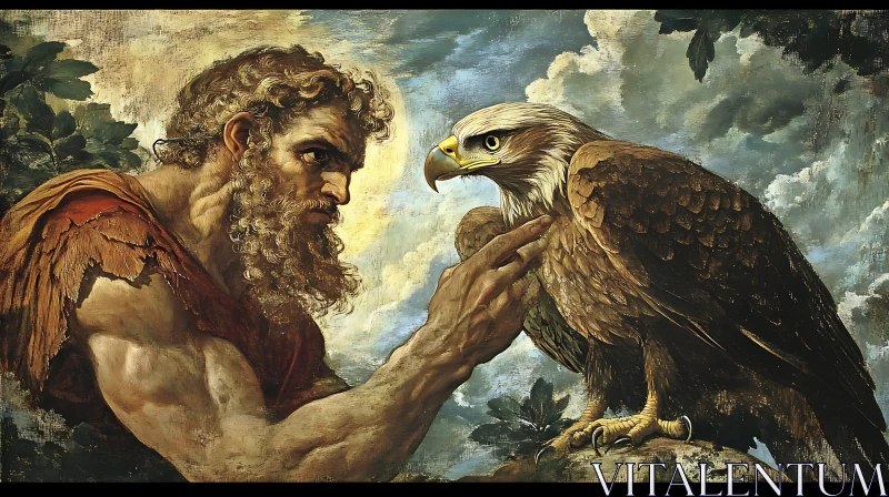 Mythological Man and Eagle Painting AI Image