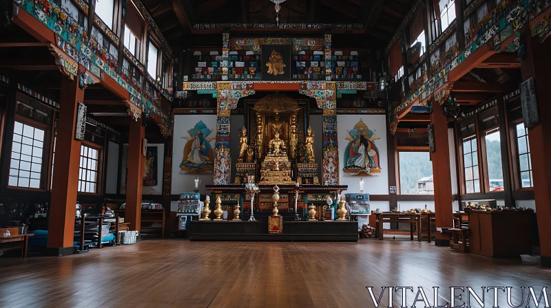 Intricately Decorated Temple Interior with Golden Altar AI Image