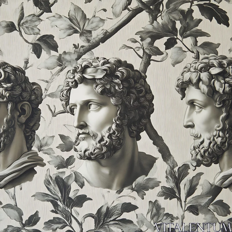 Classical Sculptures with Leafy Background AI Image