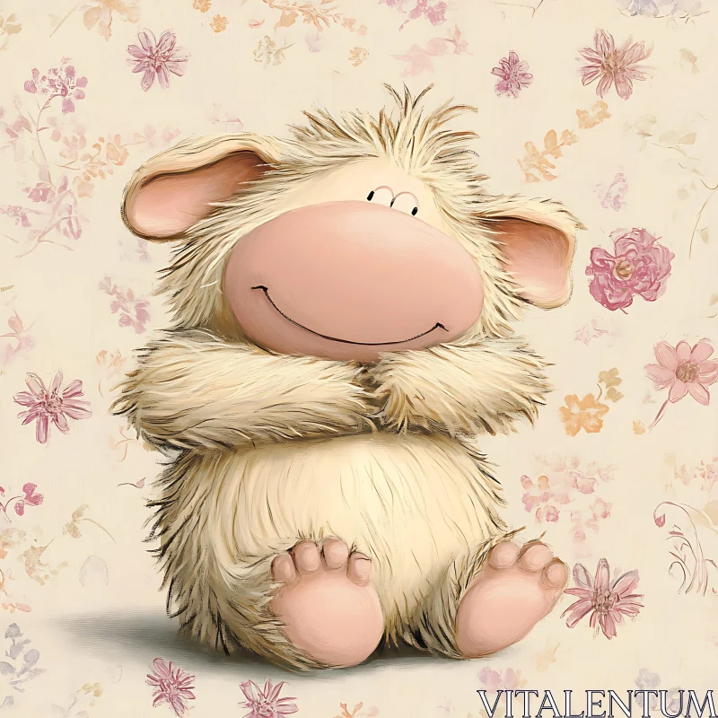 Charming Furry Cartoon Creature Sitting Happily AI Image