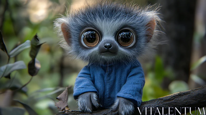 Adorable Lemur in Blue Jacket AI Image