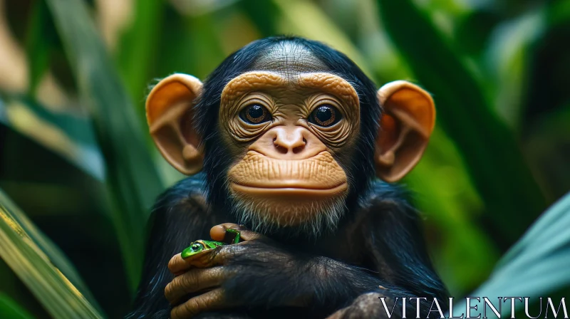 Chimpanzee and Frog in Jungle Close-Up AI Image