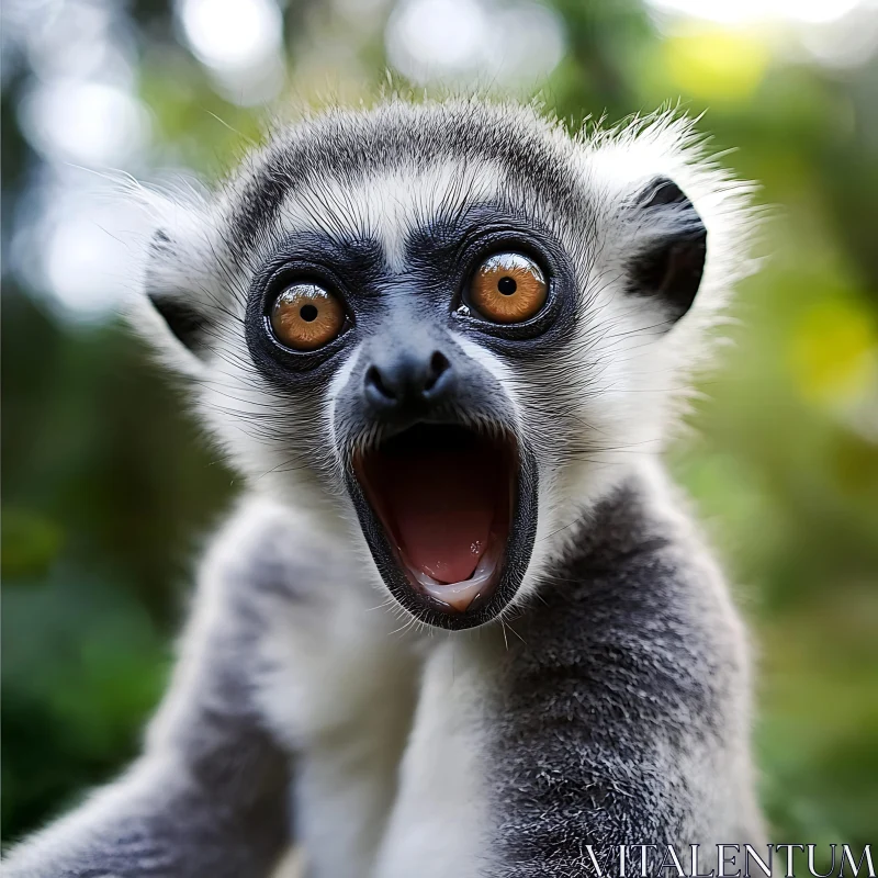 AI ART Lemur's Surprised Close-Up in Forest Habitat