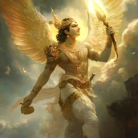 Golden Winged Deity in Mystical Sky