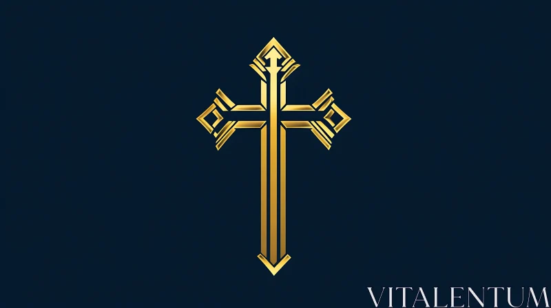 Geometric Golden Cross on Blue AI Image