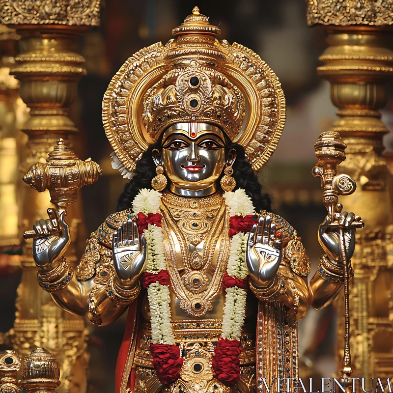 Elaborate Gold Idol of Goddess in Temple AI Image