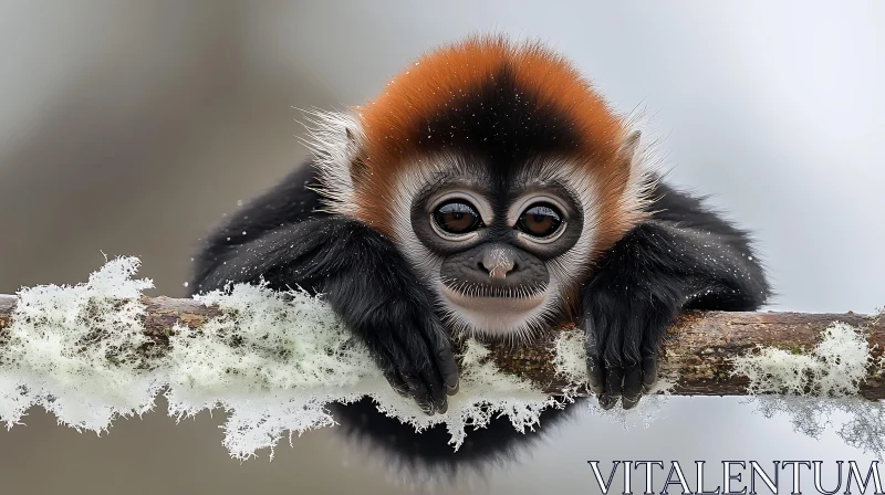 Expressive Young Monkey on a Branch AI Image