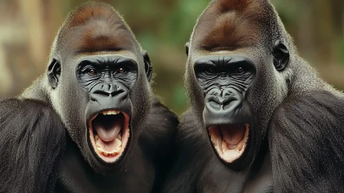 Roaring Gorillas in Jungle Habitat