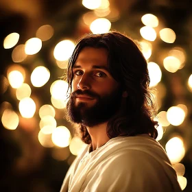 Serene Man with Glowing Lights
