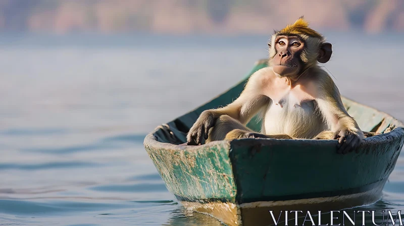 Reflective Monkey on a Boat AI Image