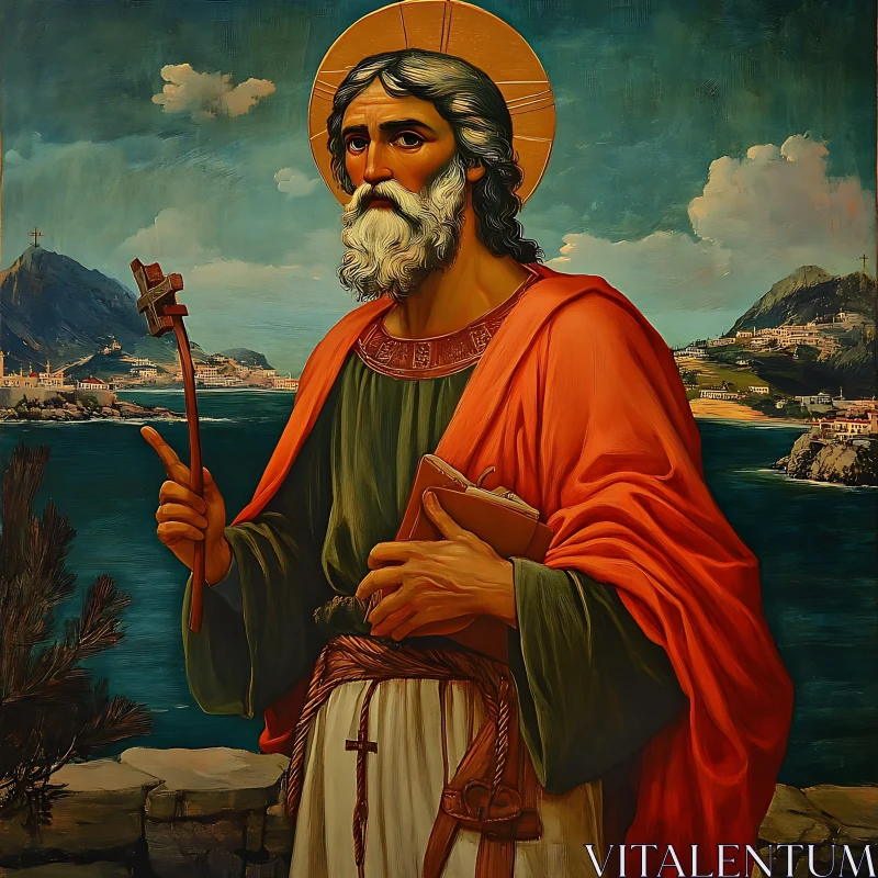 AI ART Portrait of a Saint in a Coastal Scenery