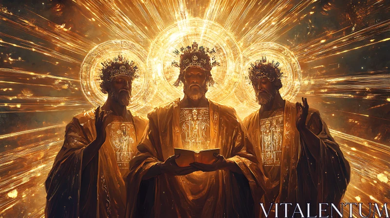 Three Mystical Figures with Glowing Auras AI Image