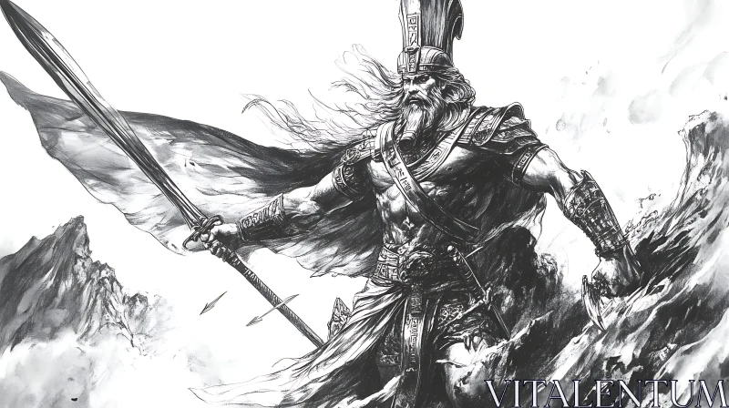 Ink Art of a Powerful Warrior AI Image