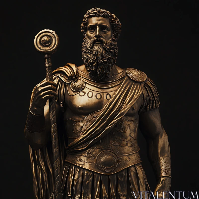 Imposing Bronze Sculpture of Ancient Warrior AI Image