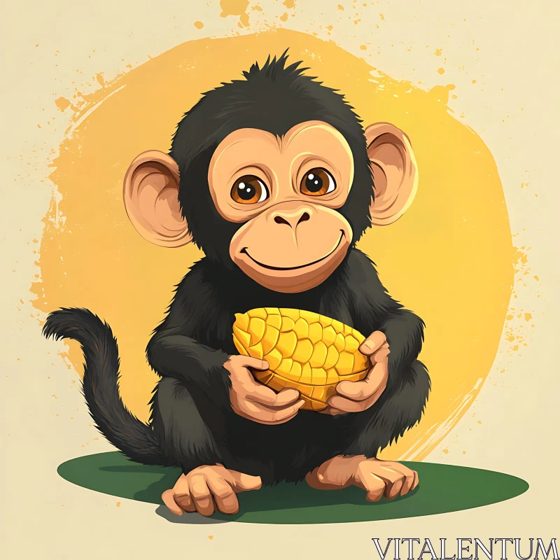 Cheerful Monkey with Corn Drawing AI Image