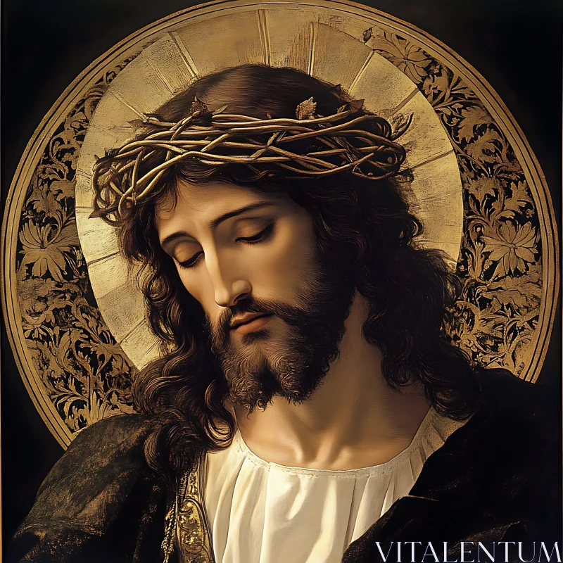 Jesus Christ in Contemplation with Crown of Thorns AI Image