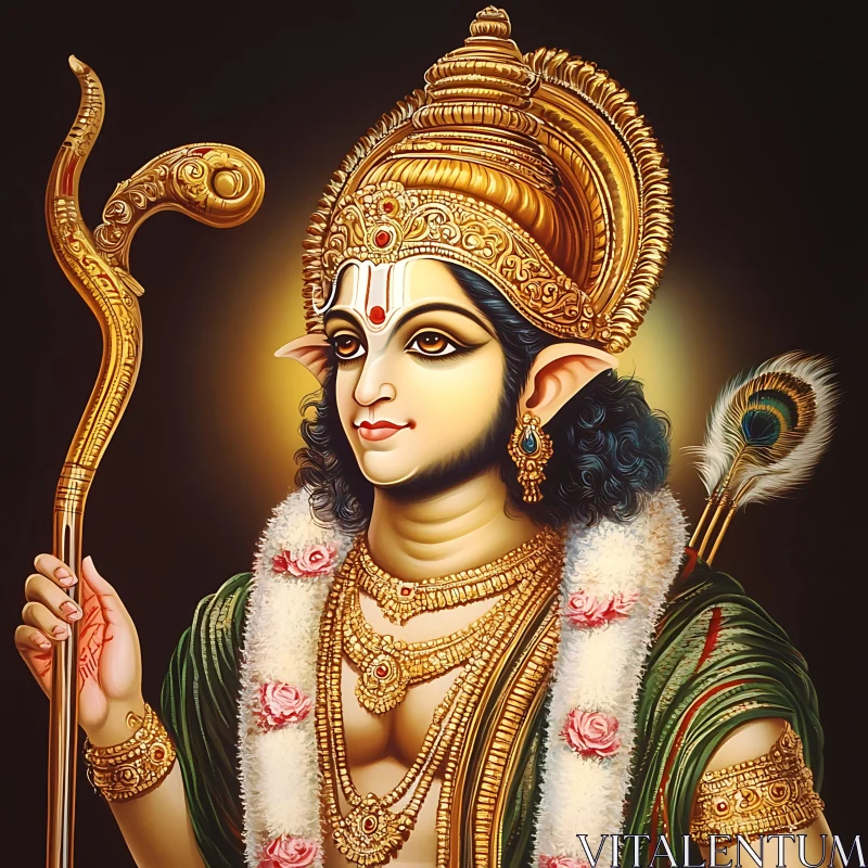 Elaborate Depiction of a Hindu God AI Image