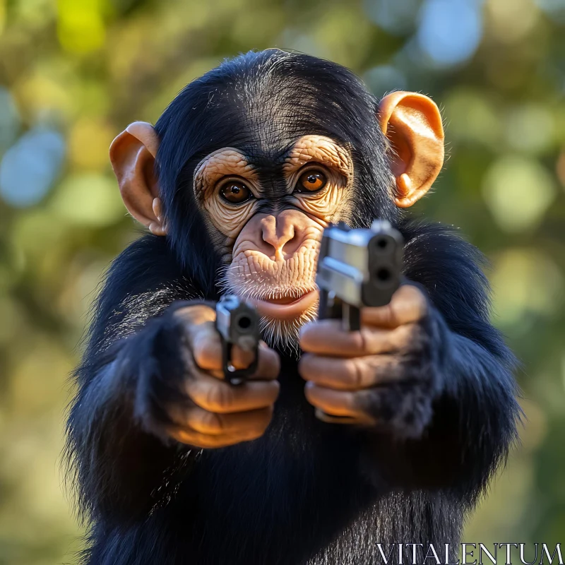 AI ART Chimpanzee with Guns in Forest