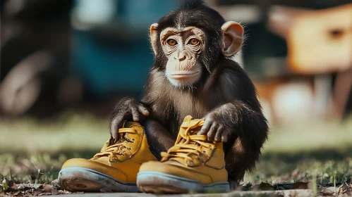 Young Monkey with Yellow Shoes