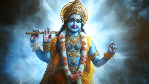 Celestial Hindu God in Serene Pose