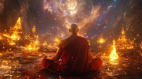 Monk's Contemplation in Fiery and Celestial Presence